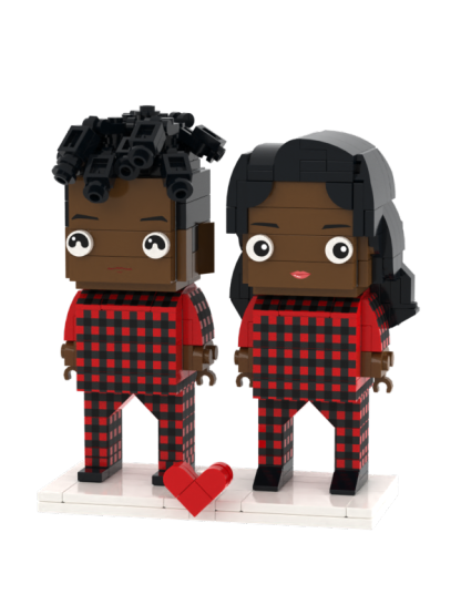 Christmas Black Couple Pajamas Custom Face Brick Figures Customizable Head 2 People Custom Brick Figures-Blongser