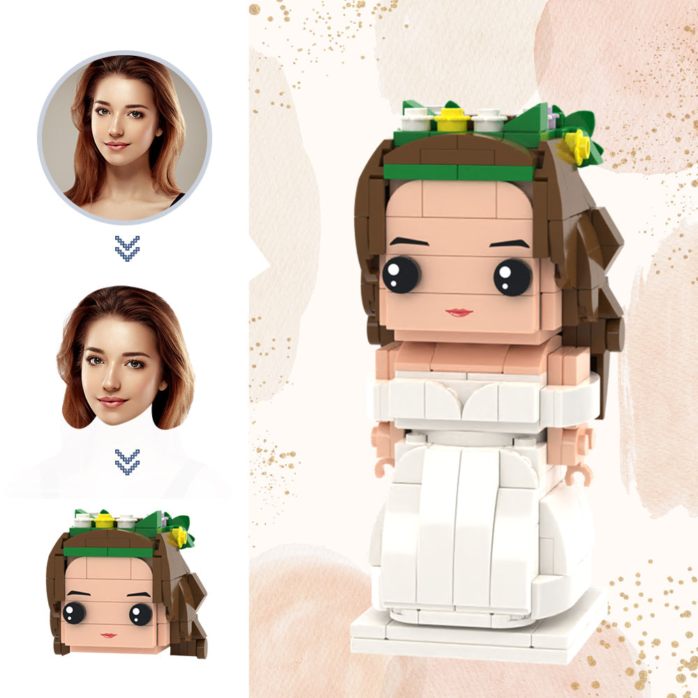 Wedding Gifts Wedding Dress with Garlands Brick Figures Custom Head Brick Figures Small Particle Block Toy-Blongser