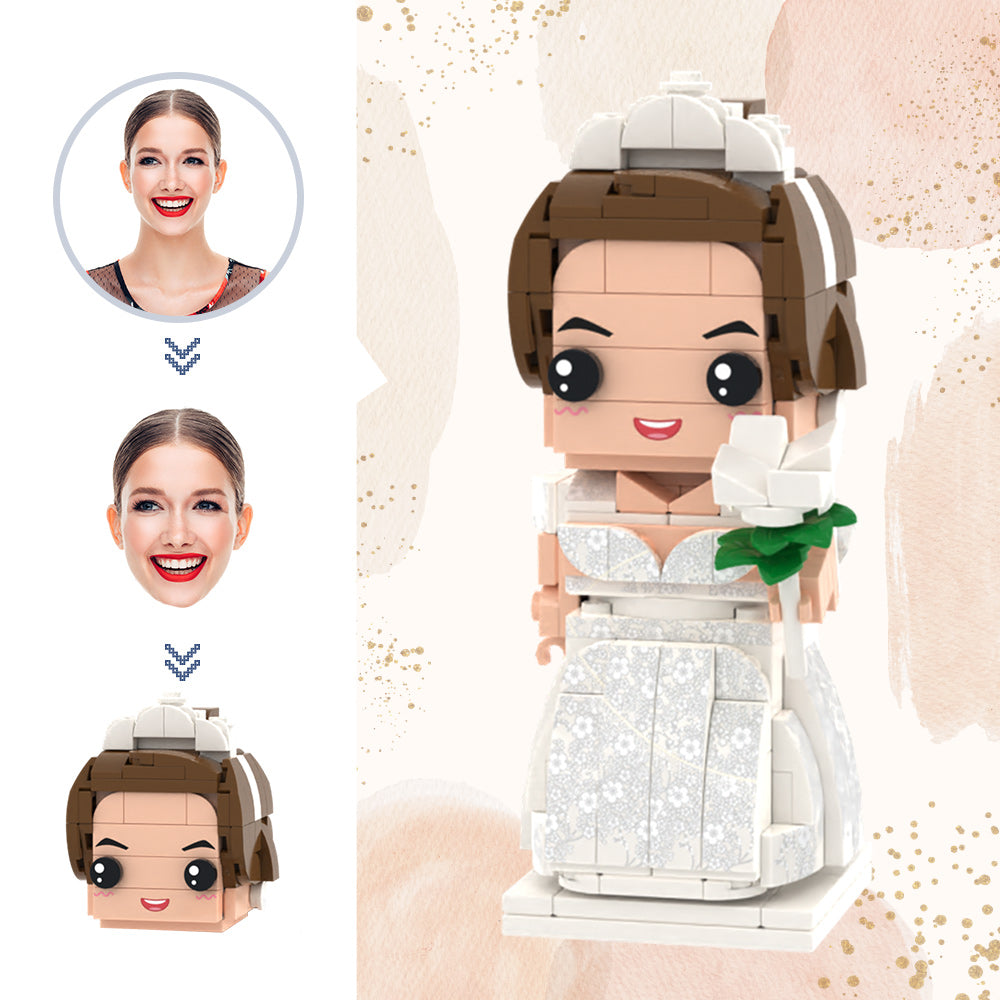 Wedding Gifts Wedding Dress with Bouquet of Flowers Brick Figures Custom Head Brick Figures Small Particle Block Toy-Blongser