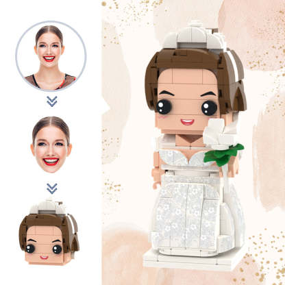 Wedding Gifts Wedding Dress with Bouquet of Flowers Brick Figures Custom Head Brick Figures Small Particle Block Toy-Blongser