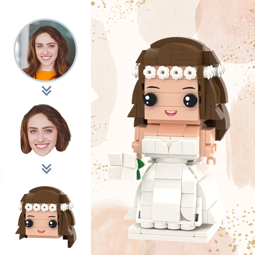 Wedding Gifts Wedding Dress with White Garland Brick Figures Custom Head Brick Figures Small Particle Block Toy-Blongser