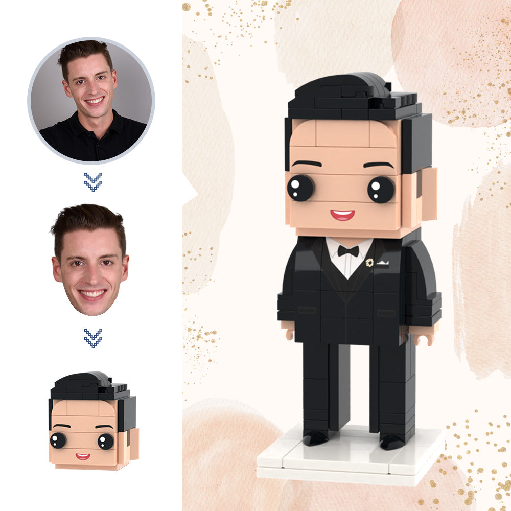 Wedding Gifts Black Suit Brick Figures Custom Head Brick Figures Small Particle Block Toy-Blongser