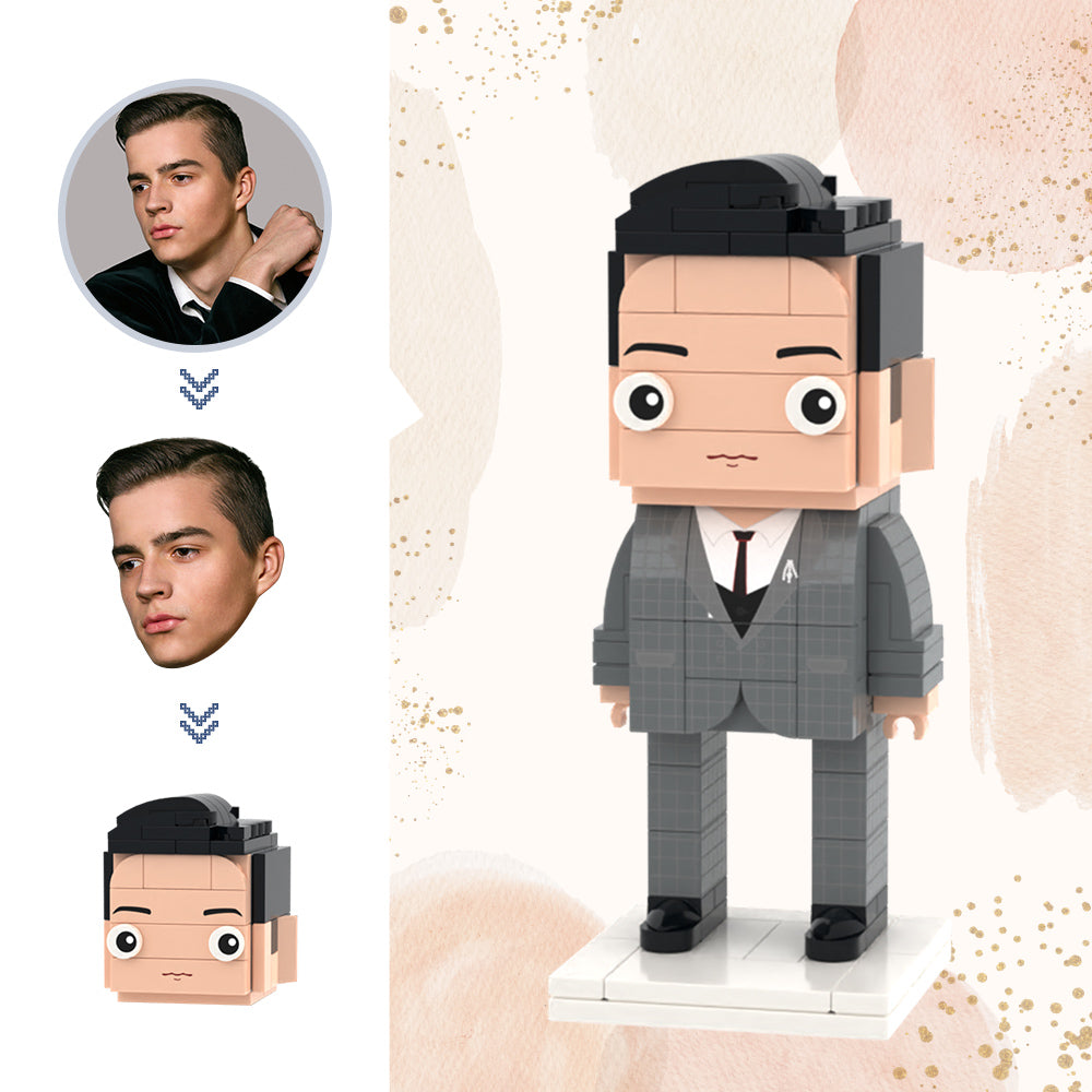 Wedding Gifts Grey Suit Brick Figures Custom Head Brick Figures Small Particle Block Toy-Blongser