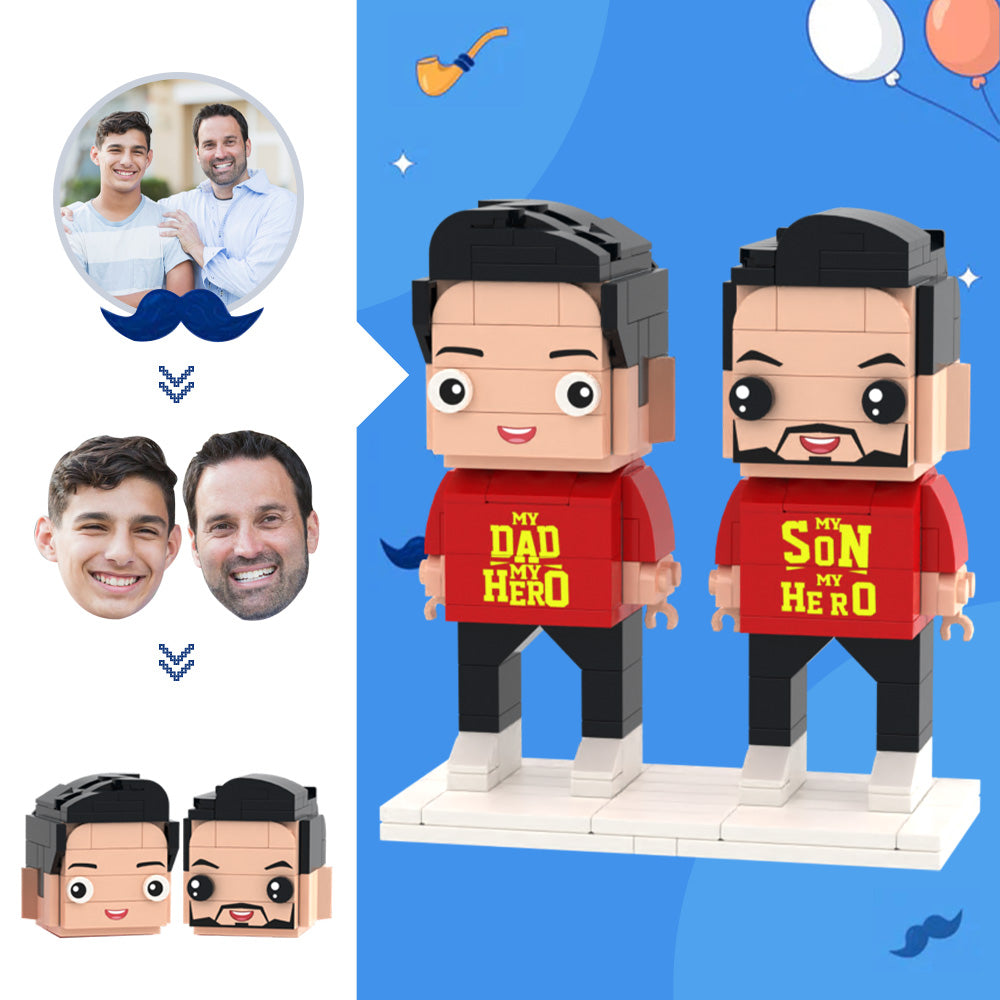 Father's Day Gifts Customizable Head 2 People Custom Brick Figures My Hero Dad and Son Brick Figures-Blongser