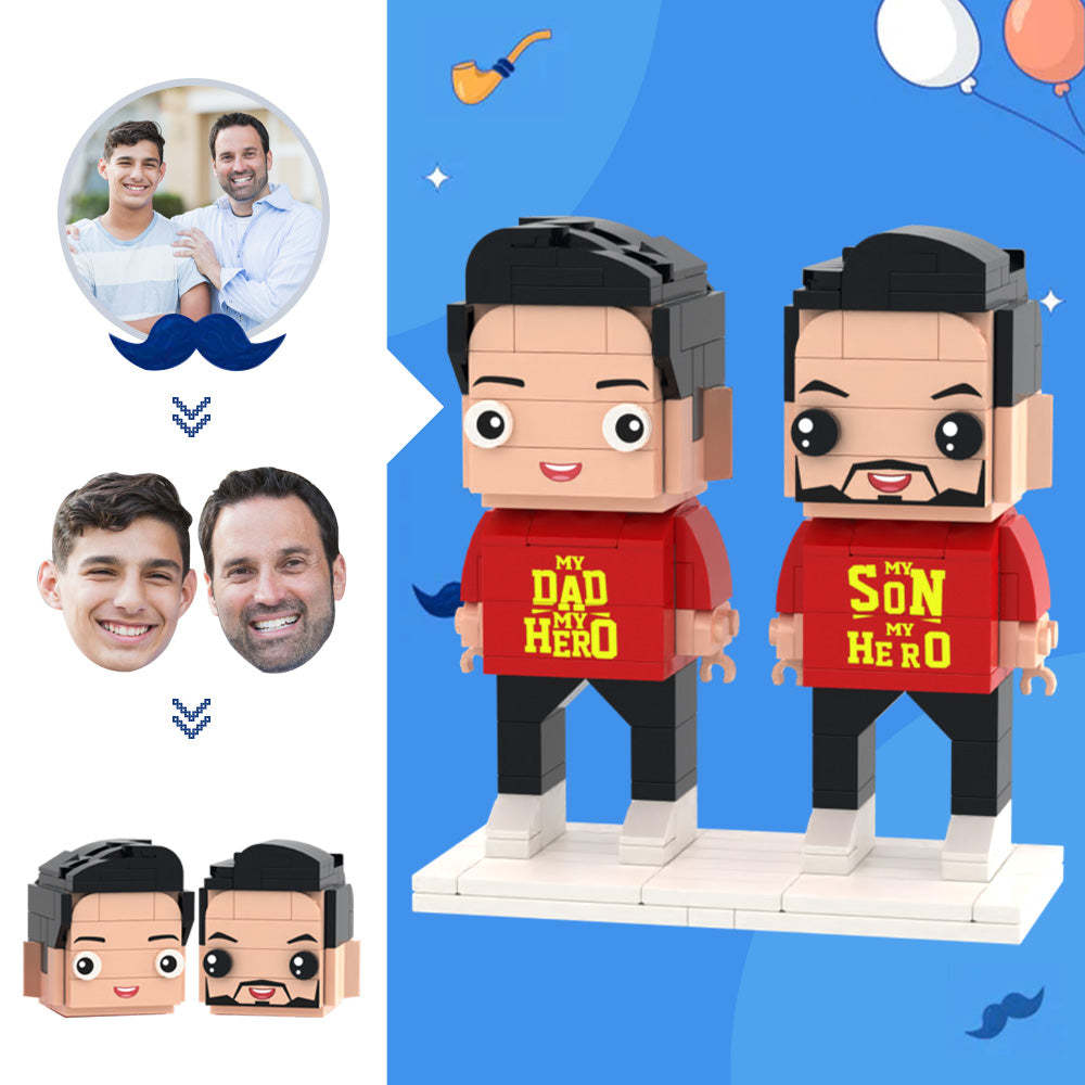 Father's Day Gifts Customizable Head 2 People Custom Brick Figures My Hero Dad and Son Brick Figures-Blongser