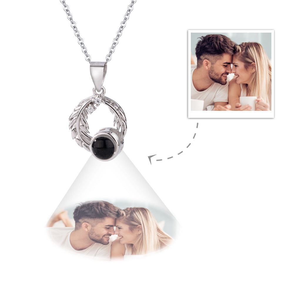 Custom Projection Necklace Leaves Photo Necklace Gift for Couples-Blongser