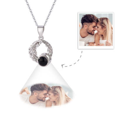 Custom Projection Necklace Leaves Photo Necklace Gift for Couples-Blongser