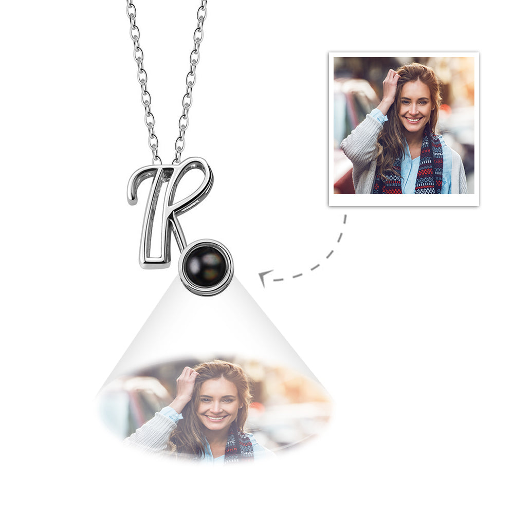 A-Z 26 Letters Custom Projection Necklace 925 Sterling Silver-Blongser