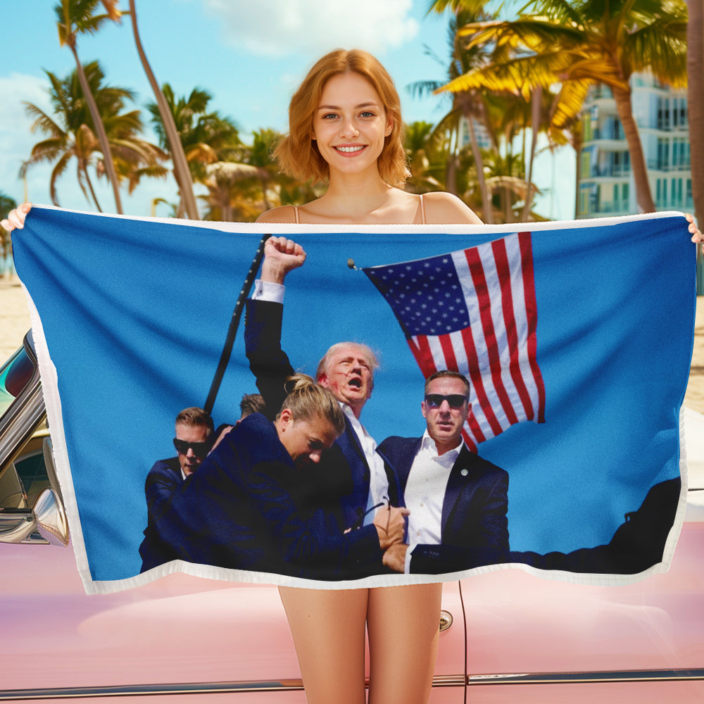 Fight! Trump Shot 2024 Beach Towel – Bold and Memorable Design for Your Summer Adventures-Blongser