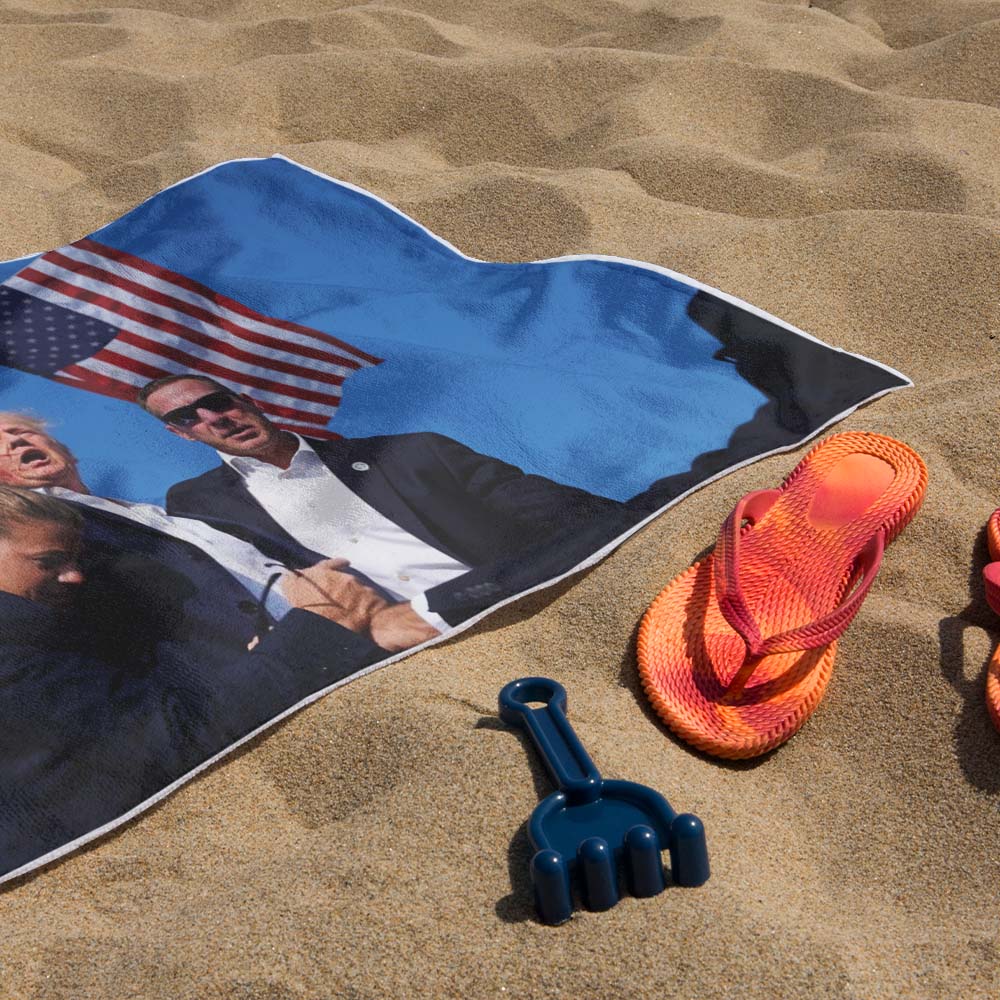 Fight! Trump Shot 2024 Beach Towel – Bold and Memorable Design for Your Summer Adventures-Blongser