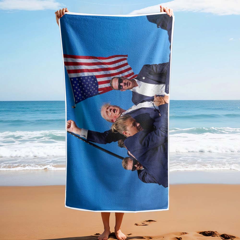 Fight! Trump Shot 2024 Beach Towel – Bold and Memorable Design for Your Summer Adventures-Blongser