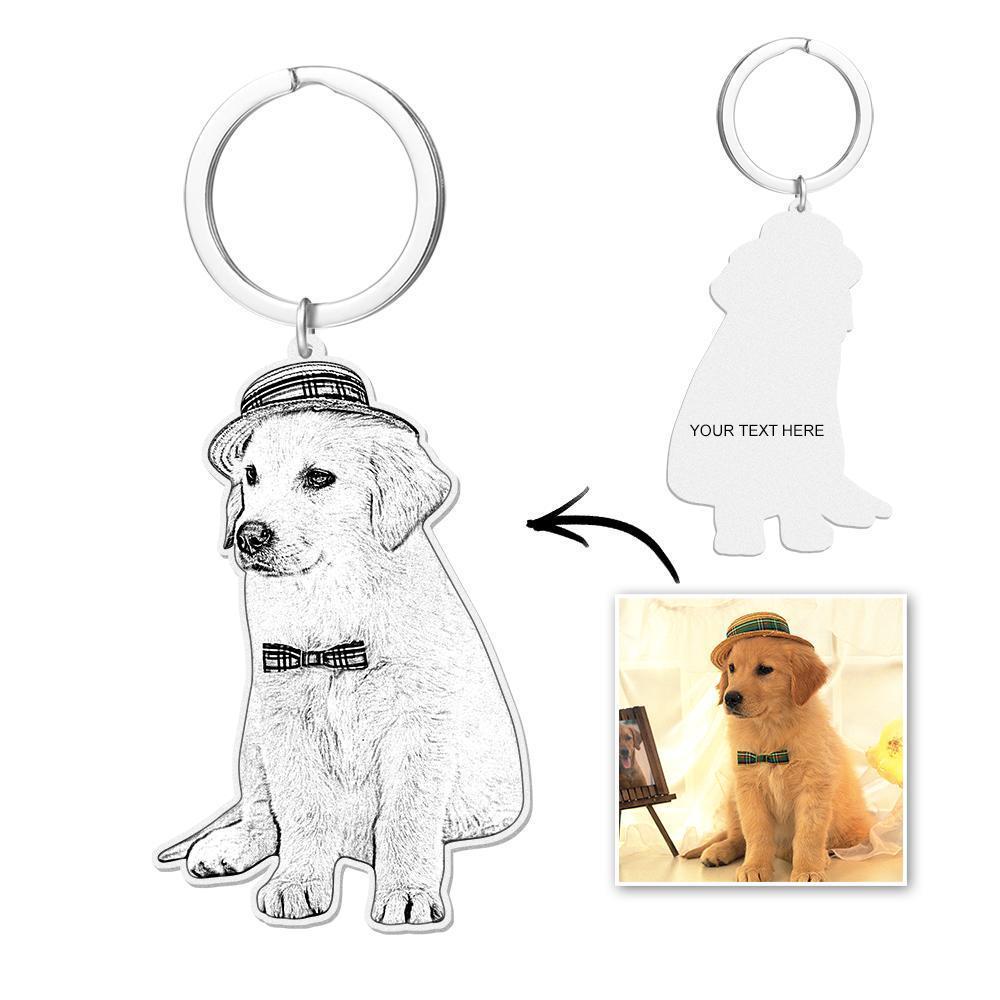Photo Engraved Keychain Stainless Steel Memorial Gifts Cute Pet-Blongser
