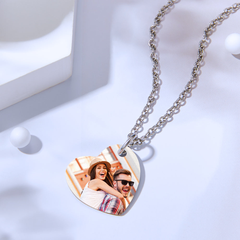 Personalized Photo Steal My Heart Couple Keychain Custom Engraved Keychain Necklace Set for Couples-Blongser