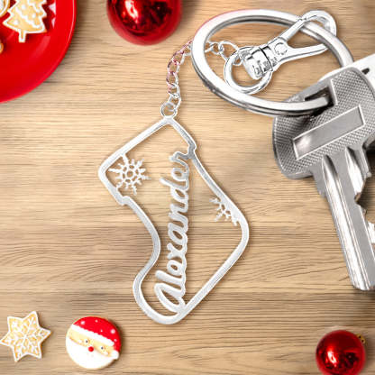 Personalized Christmas Socks Name Keychain Holiday Season Gift for Family Friends-Blongser