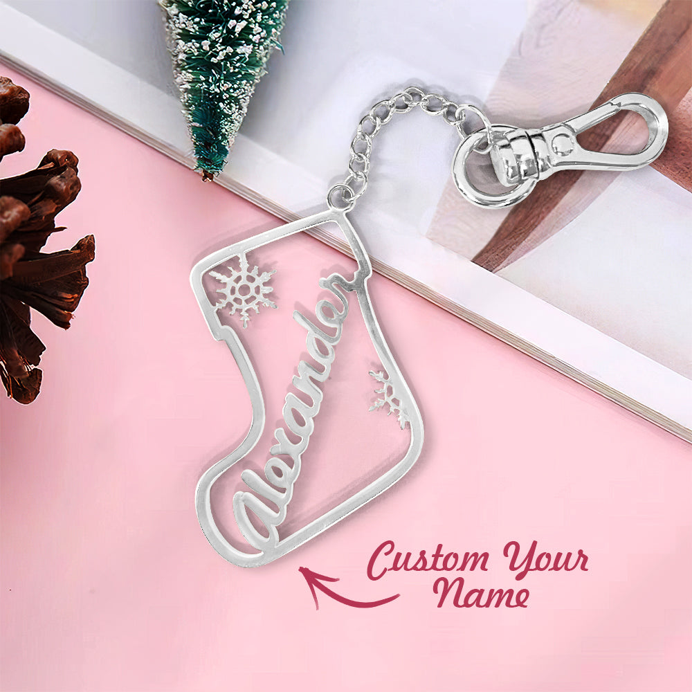 Personalized Christmas Socks Name Keychain Holiday Season Gift for Family Friends-Blongser