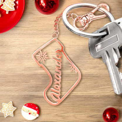 Personalized Christmas Socks Name Keychain Holiday Season Gift for Family Friends-Blongser