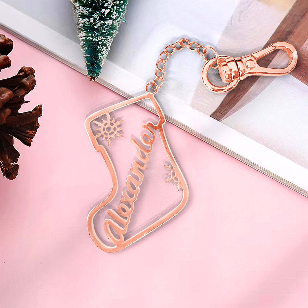 Personalized Christmas Socks Name Keychain Holiday Season Gift for Family Friends-Blongser