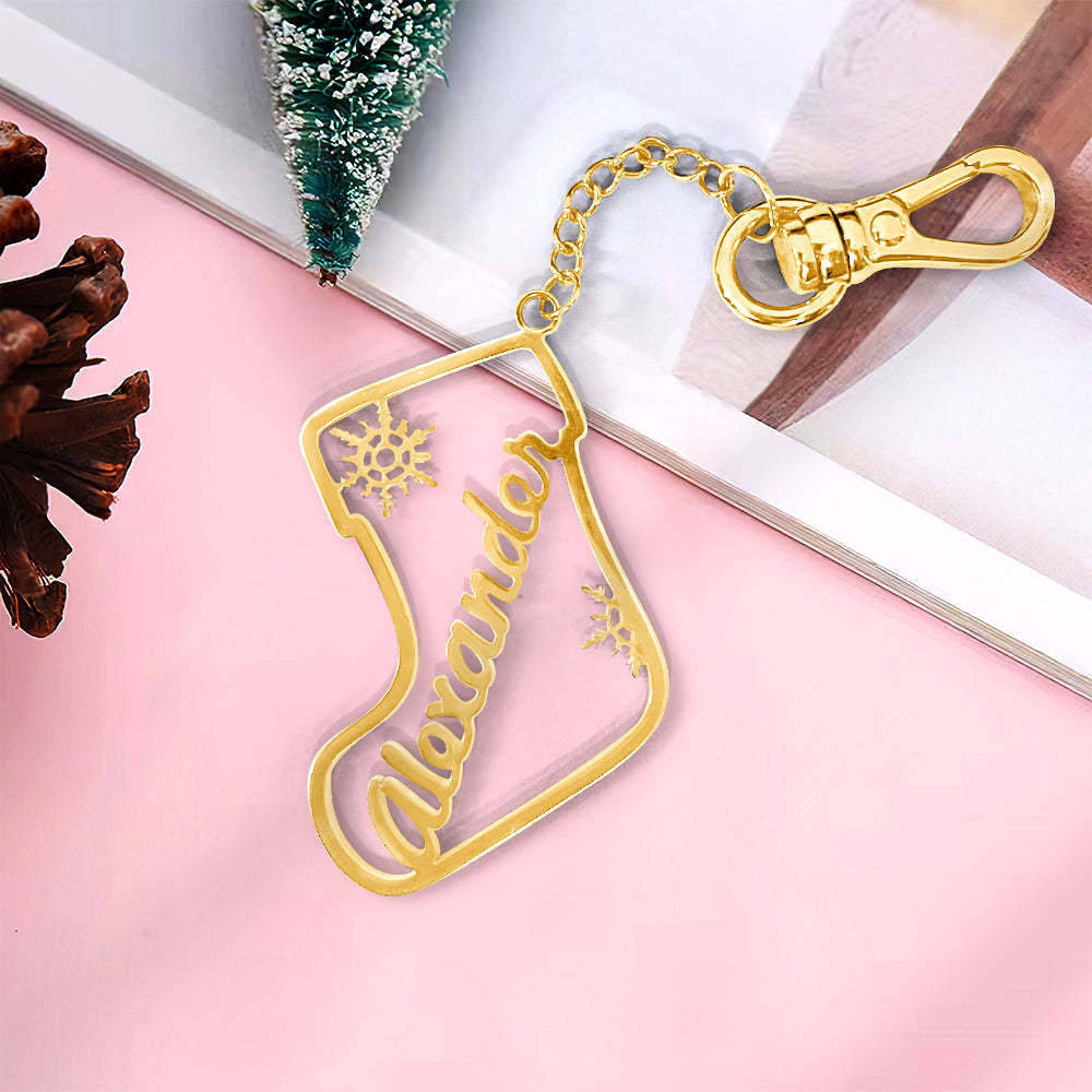 Personalized Christmas Socks Name Keychain Holiday Season Gift for Family Friends-Blongser