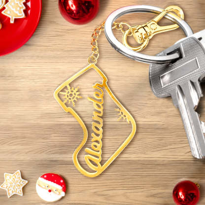 Personalized Christmas Socks Name Keychain Holiday Season Gift for Family Friends-Blongser