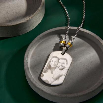 Personalized Square Photo Necklace With Engraved Beads Pendant Gifts For Lovers-Blongser