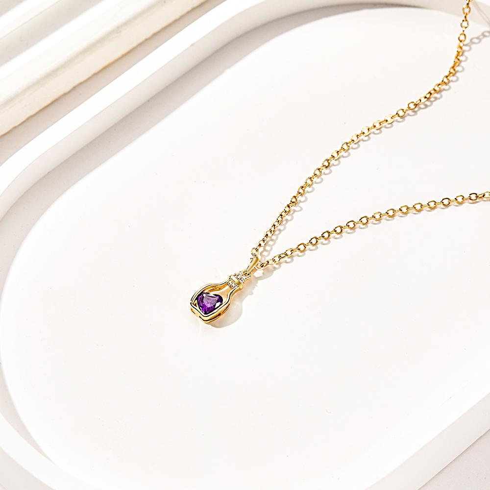 Drift Bottle with Heart Birthstone Necklace Personalized Elegant Pendant Gifts For Her-Blongser