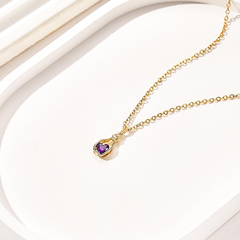 Drift Bottle with Heart Birthstone Necklace Personalized Elegant Pendant Gifts For Her-Blongser
