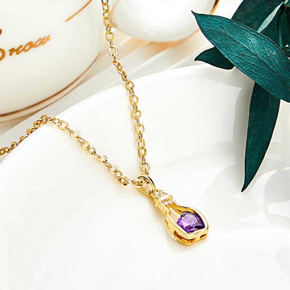 Drift Bottle with Heart Birthstone Necklace Personalized Elegant Pendant Gifts For Her-Blongser