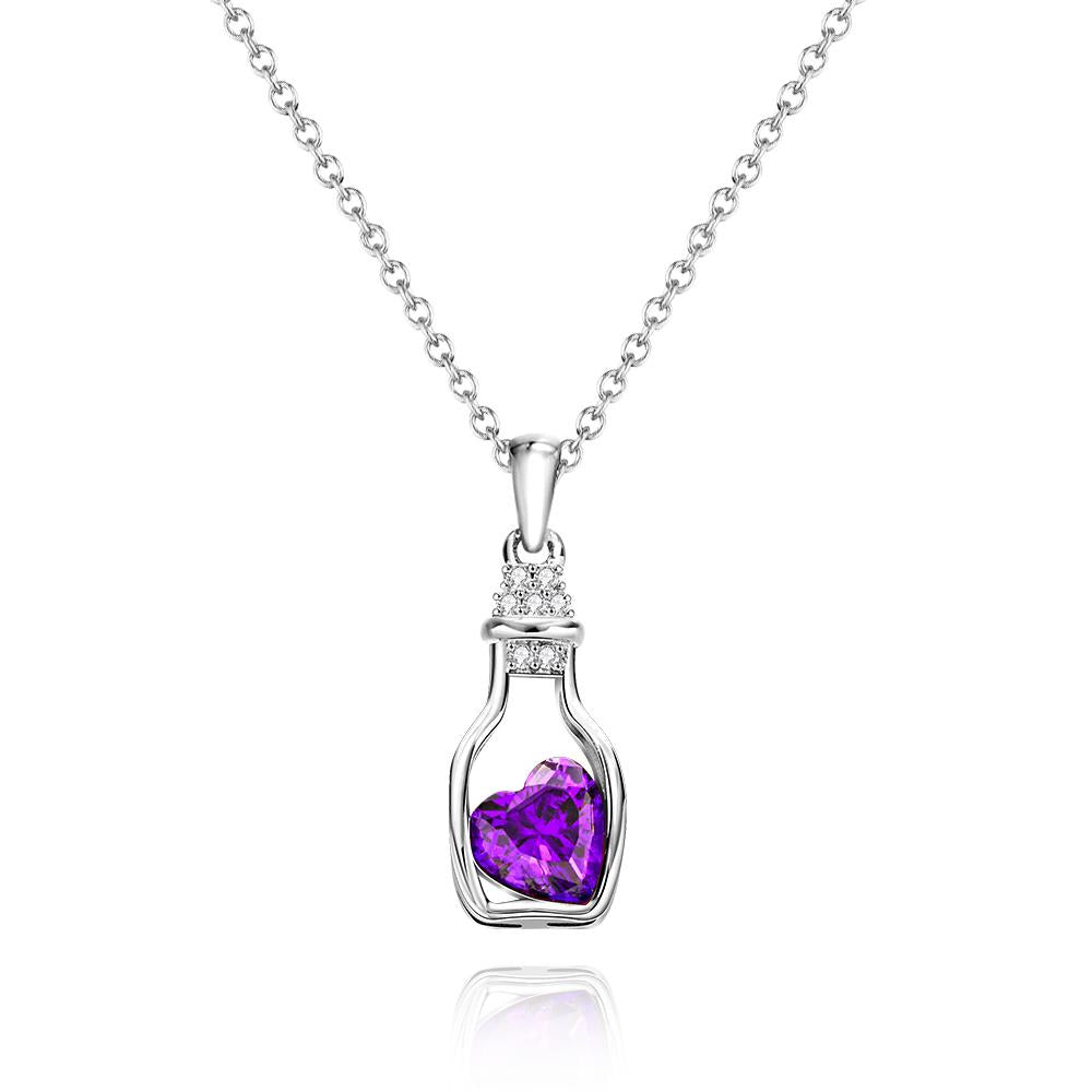 Drift Bottle with Heart Birthstone Necklace Personalized Elegant Pendant Gifts For Her-Blongser