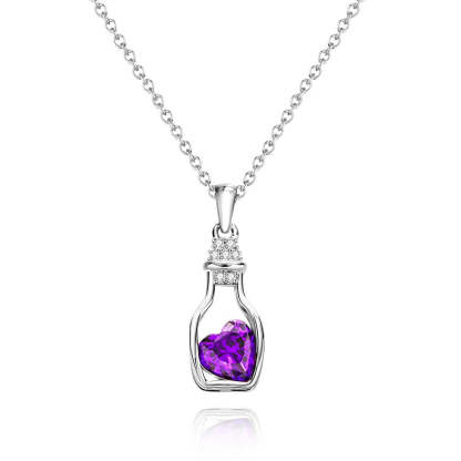 Drift Bottle with Heart Birthstone Necklace Personalized Elegant Pendant Gifts For Her-Blongser