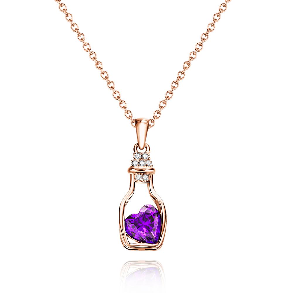 Drift Bottle with Heart Birthstone Necklace Personalized Elegant Pendant Gifts For Her-Blongser