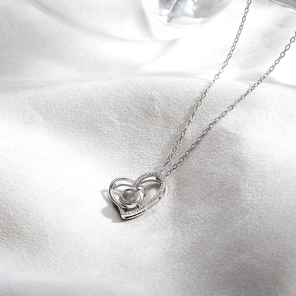Custom Photo Projection Necklace Creative Heart Diamond Couple Gifts-Blongser