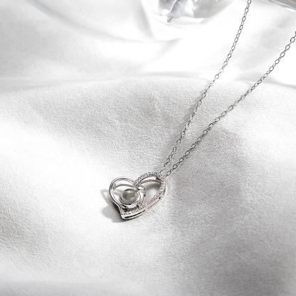 Custom Photo Projection Necklace Creative Heart Diamond Couple Gifts-Blongser