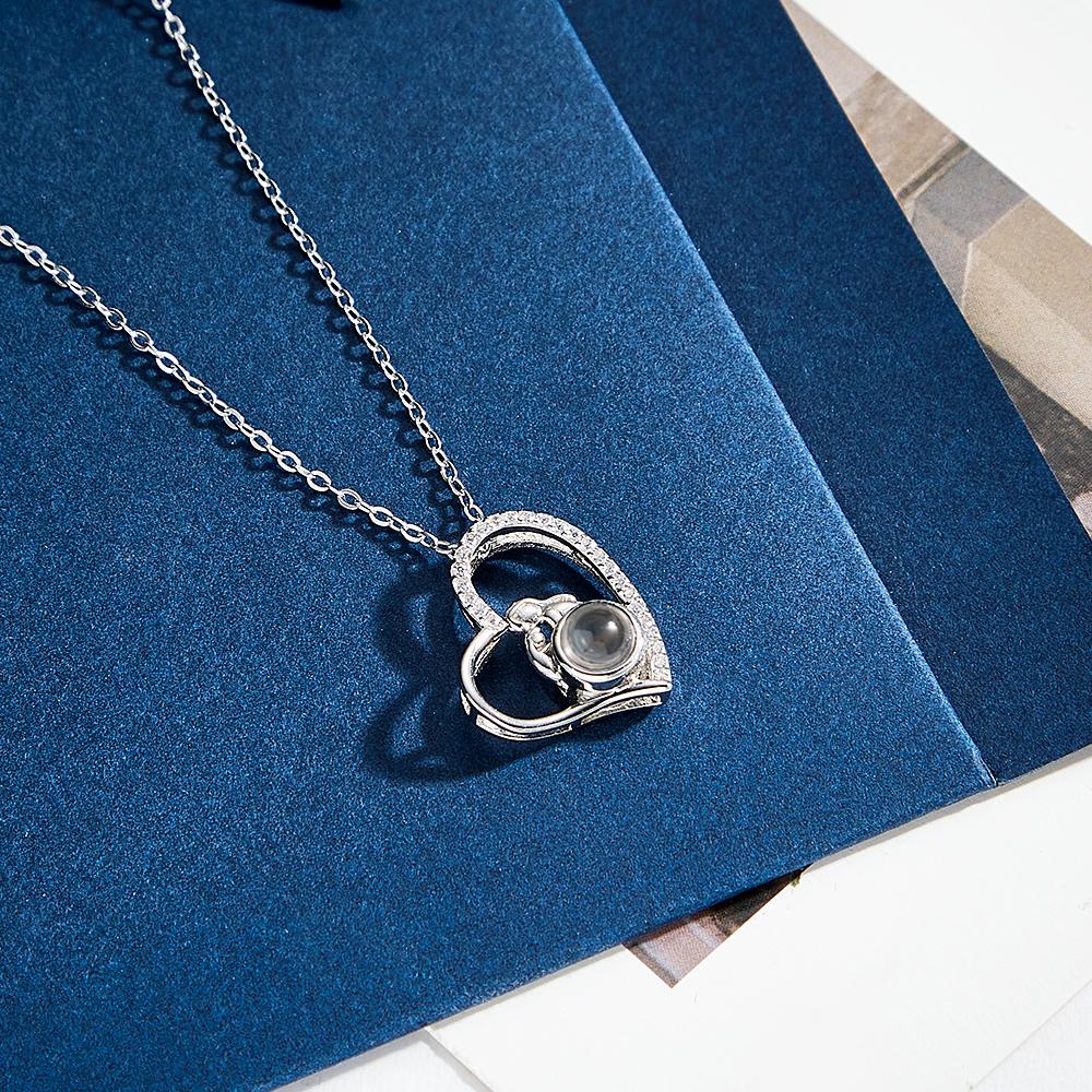Custom Photo Projection Necklace Creative Heart Diamond Couple Gifts-Blongser