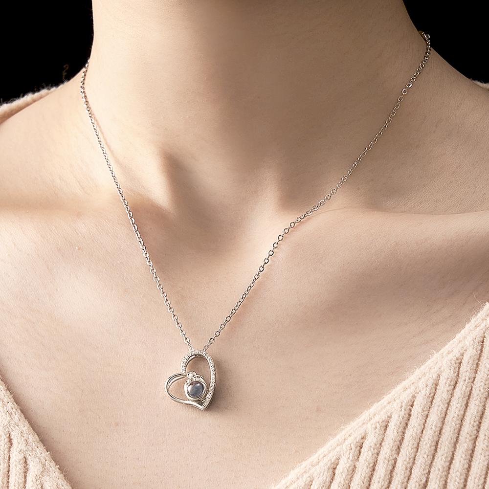 Custom Photo Projection Necklace Creative Heart Diamond Couple Gifts-Blongser