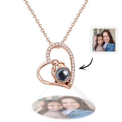 Custom Photo Projection Necklace Creative Heart Diamond Couple Gifts-Blongser