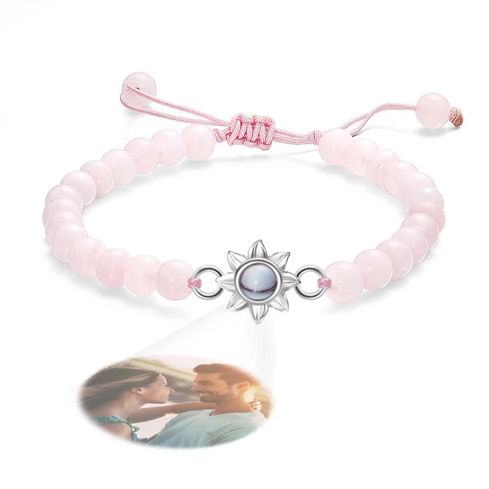 Personalized Photo Projection Beads Bracelet With Sunflower Creative Gift For Her-Blongser