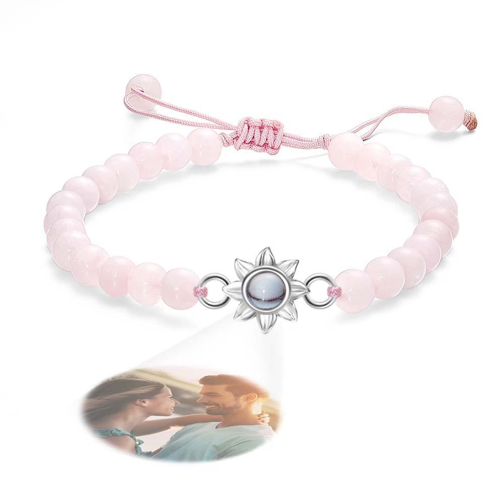 Personalized Photo Projection Beads Bracelet With Sunflower Creative Gift For Her-Blongser