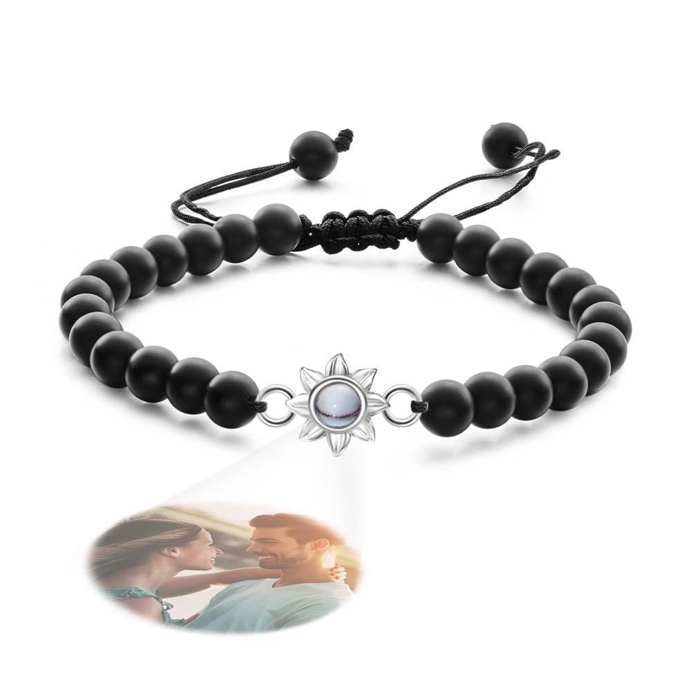 Personalized Photo Projection Beads Bracelet With Sunflower Creative Gift For Her-Blongser