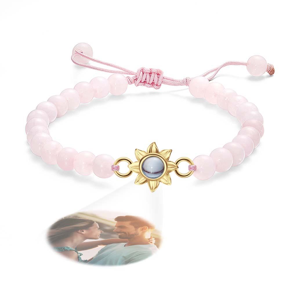 Personalized Photo Projection Beads Bracelet With Sunflower Creative Gift For Her-Blongser