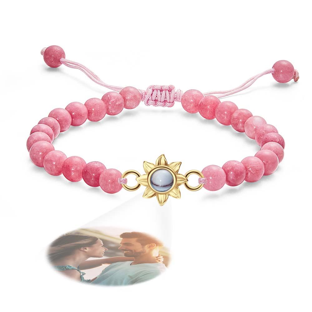 Personalized Photo Projection Beads Bracelet With Sunflower Creative Gift For Her-Blongser