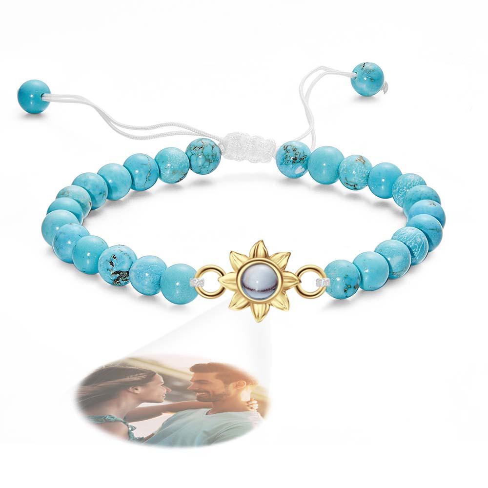 Personalized Photo Projection Beads Bracelet With Sunflower Creative Gift For Her-Blongser