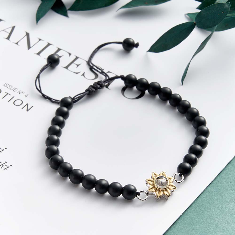 Personalized Photo Projection Beads Bracelet With Sunflower Creative Gift For Her-Blongser