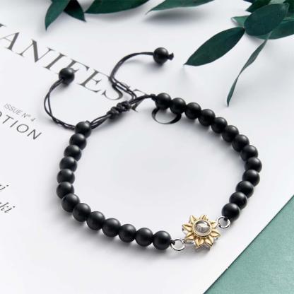 Personalized Photo Projection Beads Bracelet With Sunflower Creative Gift For Her-Blongser