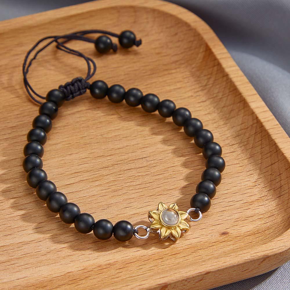 Personalized Photo Projection Beads Bracelet With Sunflower Creative Gift For Her-Blongser
