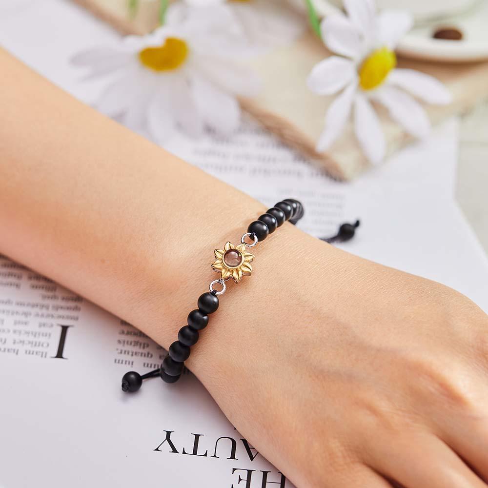 Personalized Photo Projection Beads Bracelet With Sunflower Creative Gift For Her-Blongser