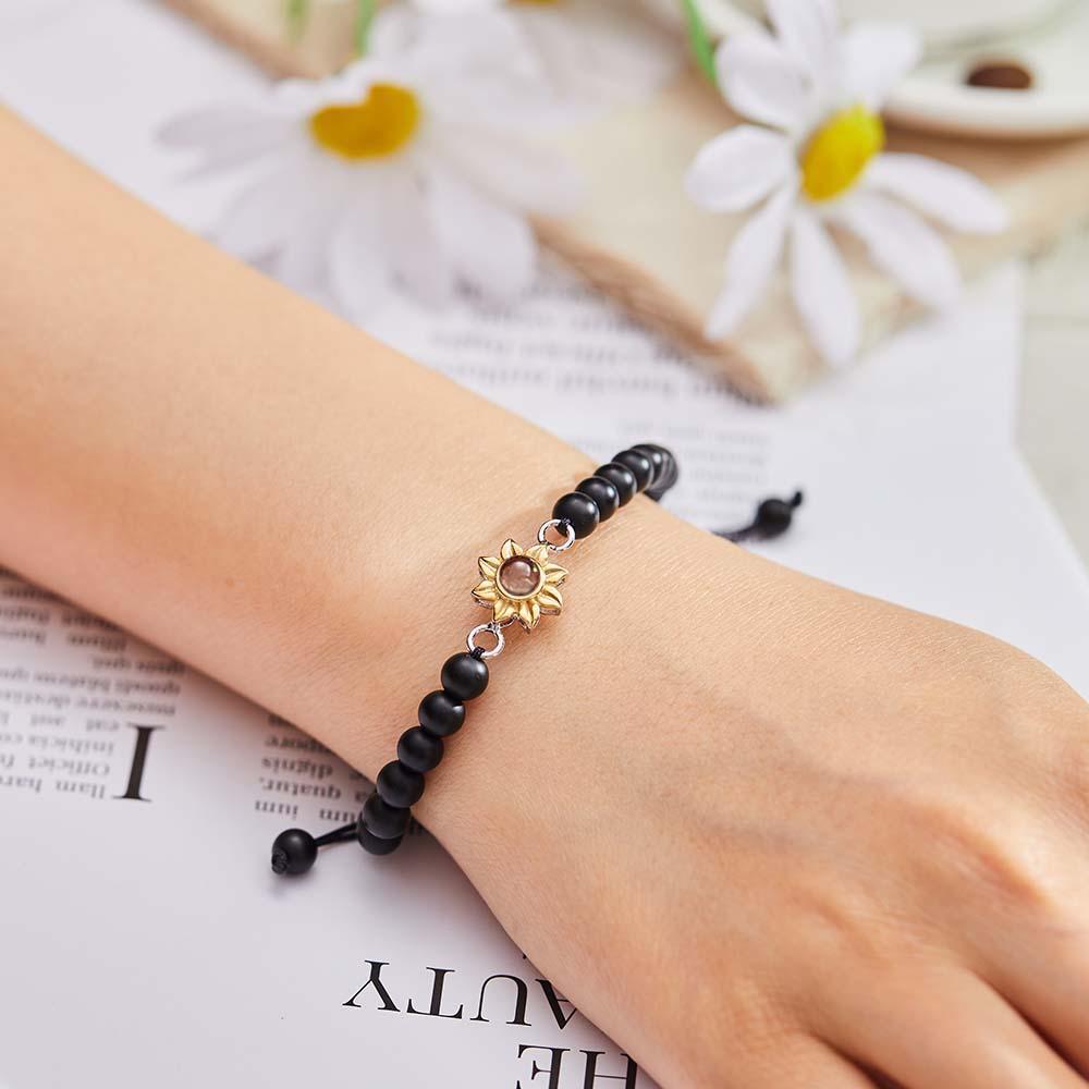 Personalized Photo Projection Beads Bracelet With Sunflower Creative Gift For Her-Blongser