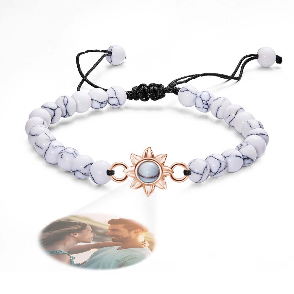 Personalized Photo Projection Beads Bracelet With Sunflower Creative Gift For Her-Blongser