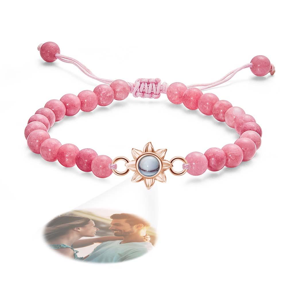 Personalized Photo Projection Beads Bracelet With Sunflower Creative Gift For Her-Blongser
