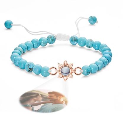 Personalized Photo Projection Beads Bracelet With Sunflower Creative Gift For Her-Blongser