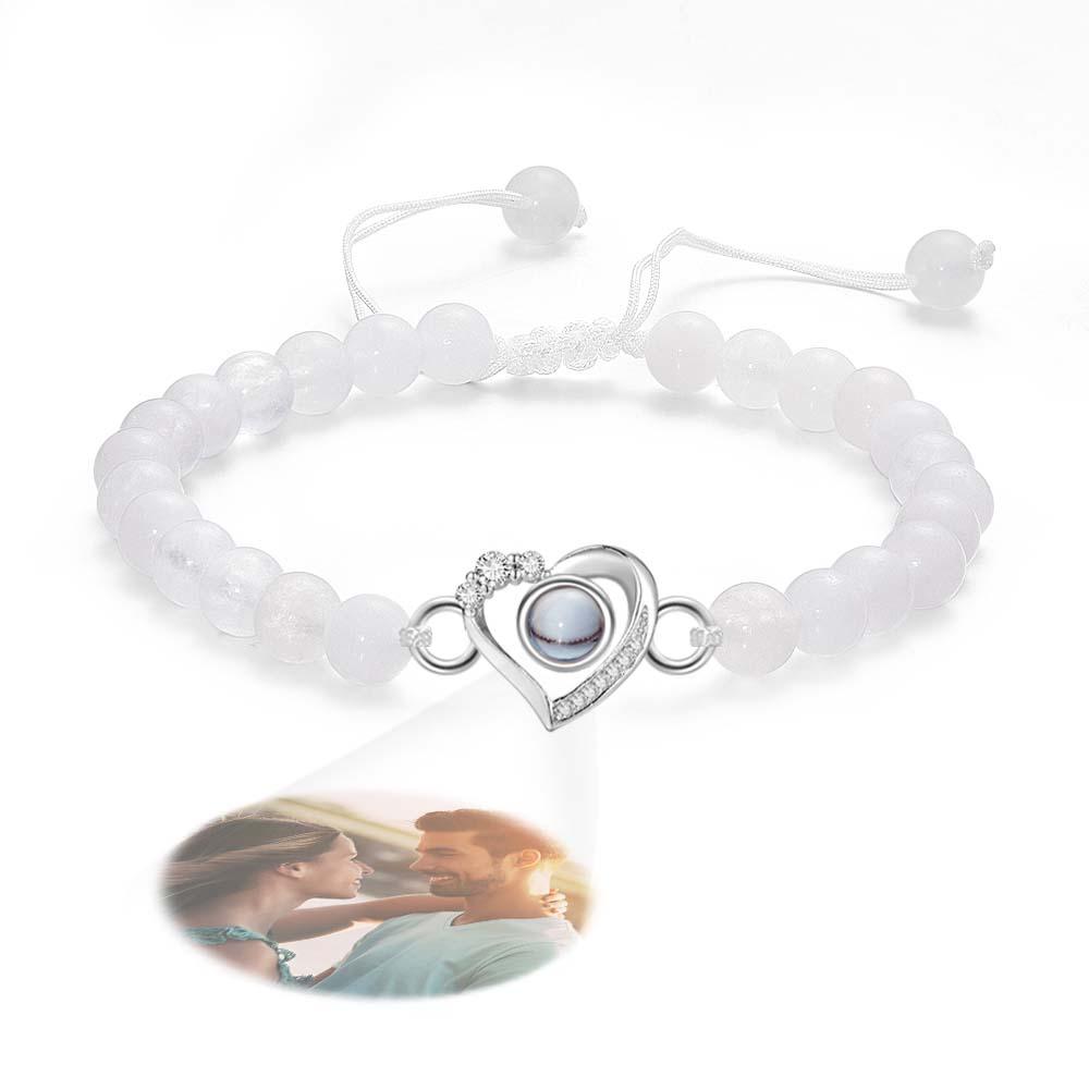 Personalized Photo Projection Beads Bracelet Heart-Shaped With Rhinestones Special Gift For Her-Blongser